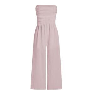 Cider Texture Ruched Tube Top Wide Leg Pink Jumpsuit 10